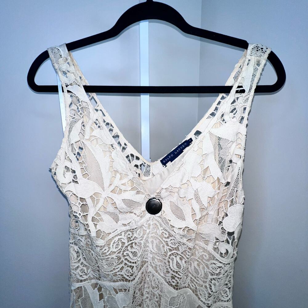 Ralph Lauren Vintage Lace Bridal Dress Size 6 Courthouse Wedding Reception Dress - Picture 13 of 17